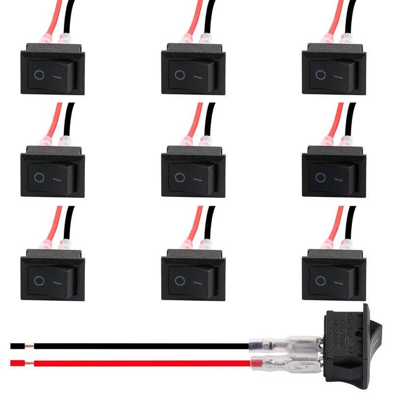 Juasky 10pack Kcd1 Rocker Switch,Black 2pin On Off Switch Pre-Wired Latching Rectangle Toggle SPST Snap for Boat - Image 1
